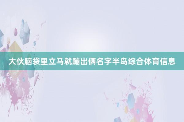 大伙脑袋里立马就蹦出俩名字半岛综合体育信息
