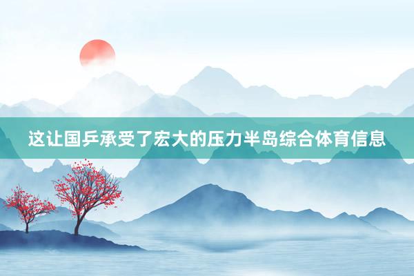 这让国乒承受了宏大的压力半岛综合体育信息