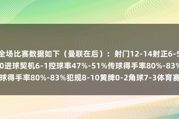 全场比赛数据如下（曼联在后）：　　射门12-14　　射正6-5　　预期进球2.57-1.50　　进球契机6-1　　控球率47%-51%　　传球得手率80%-83%　　犯规8-10　　黄牌0-2　　角球7-3体育赛事直播