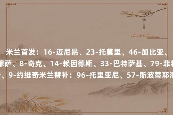 米兰首发：16-迈尼昂、23-托莫里、46-加比亚、31-帕夫洛维奇、80-穆萨、8-奇克、14-赖因德斯、33-巴特萨基、79-菲利克斯、11-普利西奇、9-约维奇米兰替补：96-托里亚尼、57-斯波蒂耶洛、20-A-希门尼斯、19-特奥、22-埃默森、24-弗洛伦都、28-佳夫、42-泰拉恰诺、10-莱奥、29-福法纳、99-索蒂尔、38-邦多、73-卡尔马达、21-丘库埃泽、90-亚伯拉罕蒙