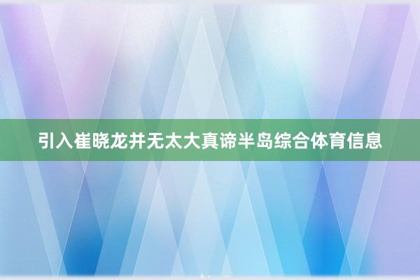 引入崔晓龙并无太大真谛半岛综合体育信息
